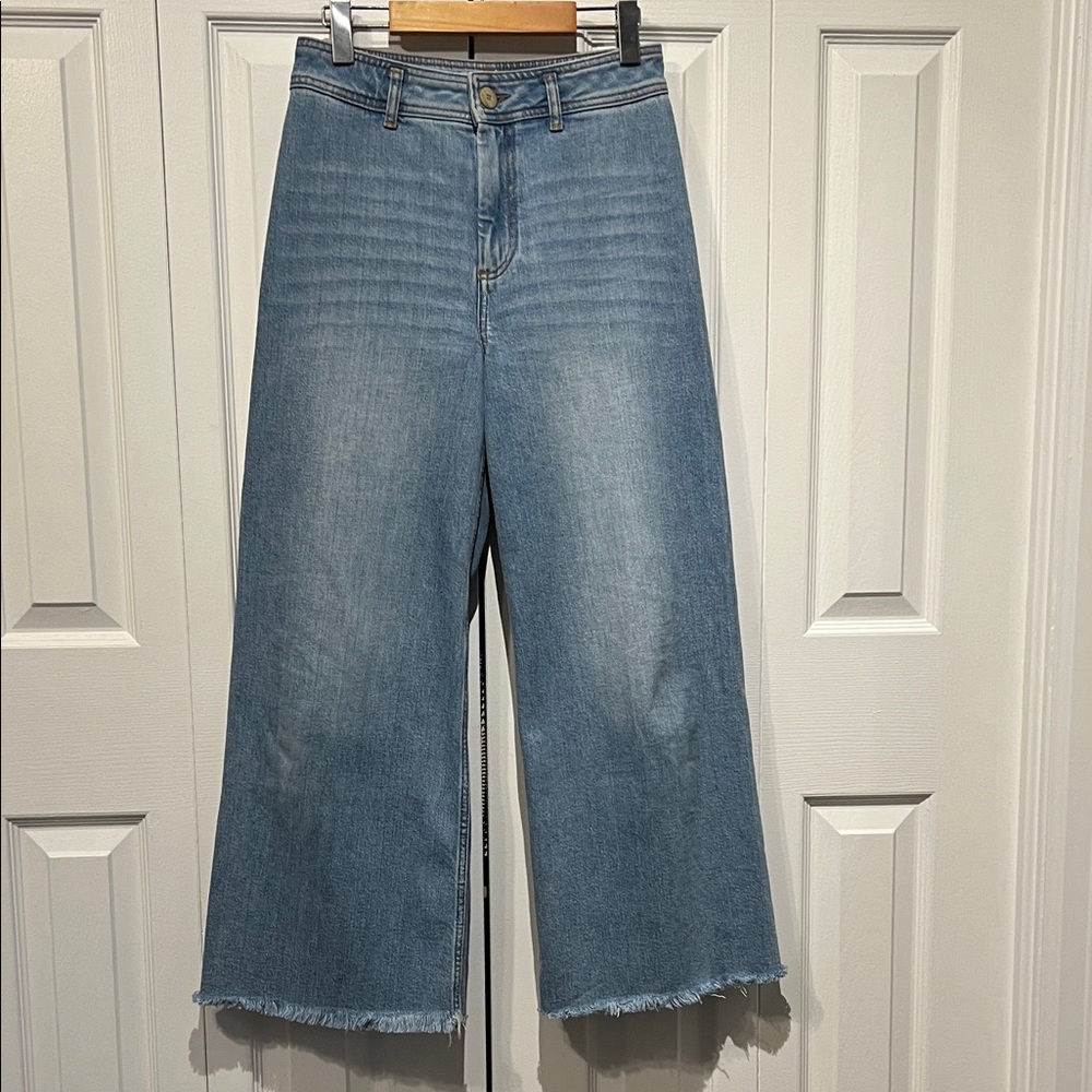 Antonio Melana Light Wash High Waist Wide Leg Fringed Hem Jeans Size 4